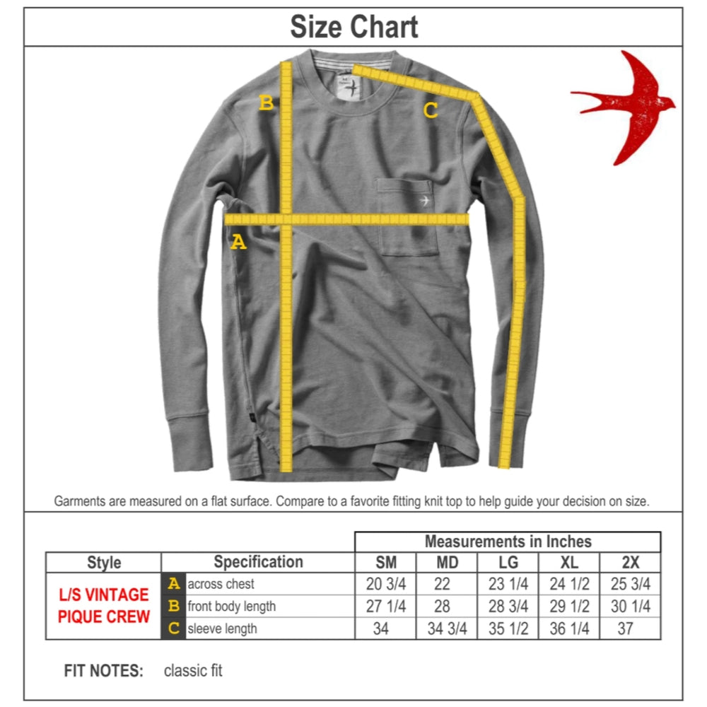 Long Sleeve Vintage Pique Crew
