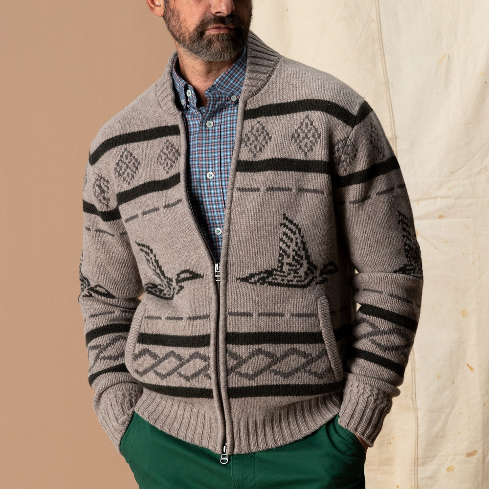 Flying Mallard Merino Intarsia Full-Zip Sweater
