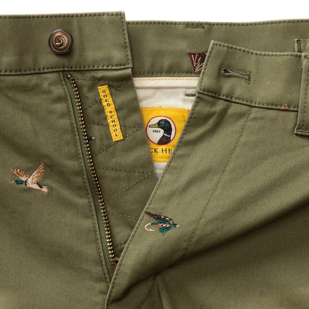 Embroidered Gold School Chino