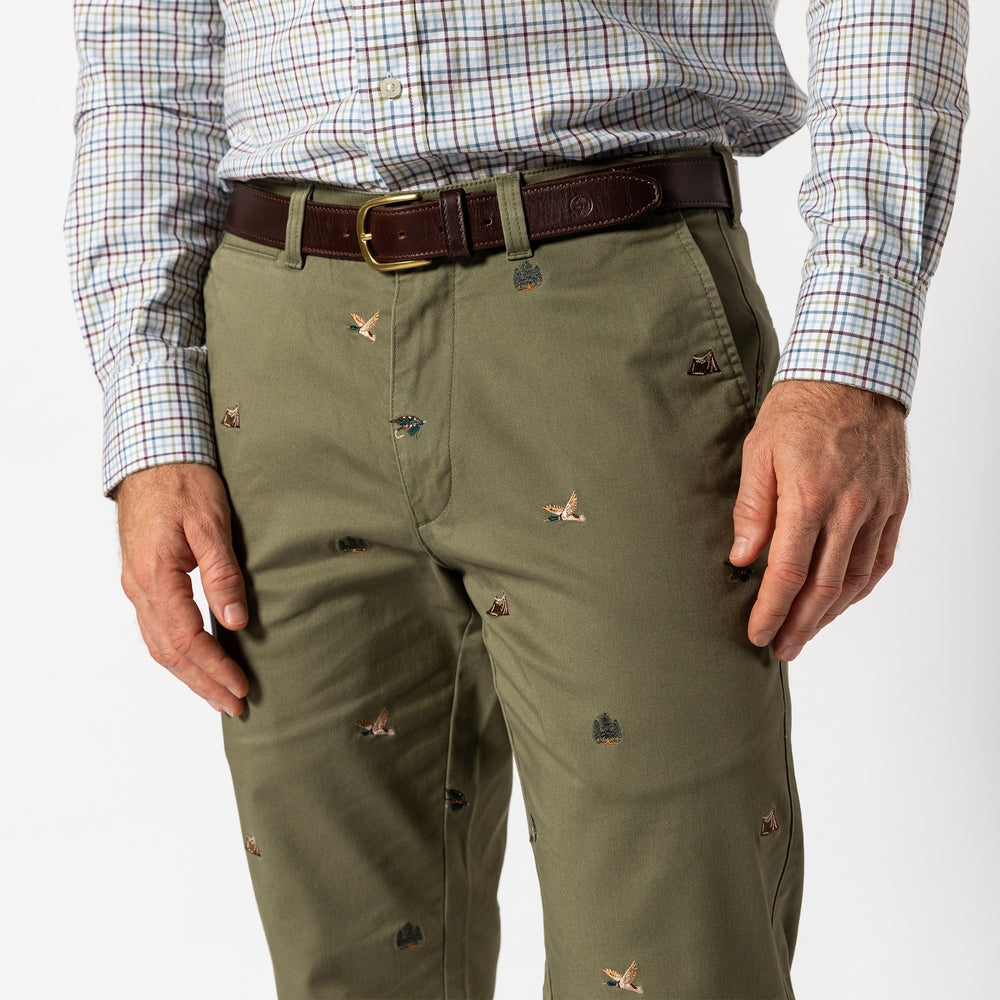Embroidered Gold School Chino